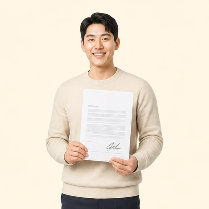 기아 셀토스 저신용장기렌트카 서면 견적서를 들고 있는 고객